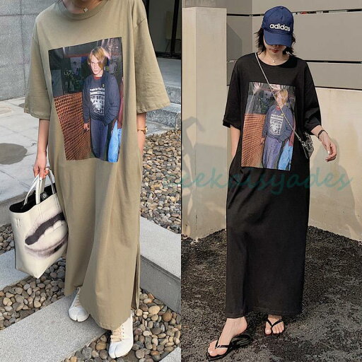ワンピース レディース ロングワンピース マキシ丈 夏 チュニック スリット入り ロゴTシャツ ロング シャツワンピース カジュアル 半袖 ルームウェア 着痩せ ワンピース レディース ロングワンピース マキシ丈 夏 チュニック スリット入り ロゴTシャツ ロング シャツワンピース カジュアル 半袖 ルームウェア 着痩せ