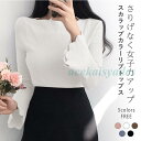 フレアスリーブ ニット スカラップ トップス リブニット 長袖 レディース ボートネック 波型 セーター カジュアル 大人 無地 きれいめ 春