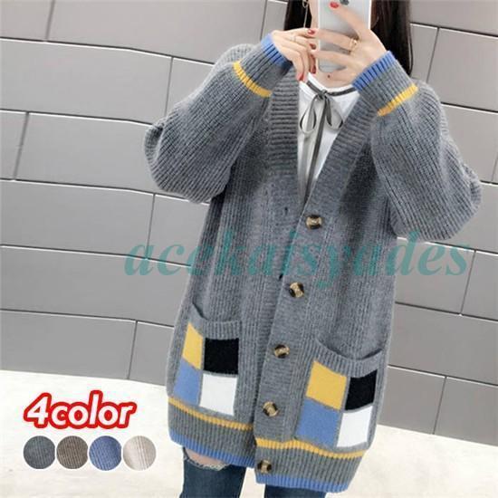 ニットカーディガンレディースロング...