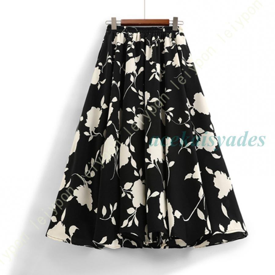 マキシスカート 花柄 シフォン ロング丈 レディース ロング 大きいサイズ フレア ロングスカート 春 夏 ウエストゴム スカート 膝下(4)