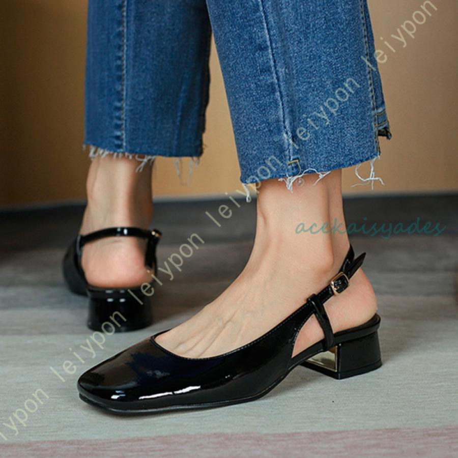 パンプスバックストラップスクエアト...