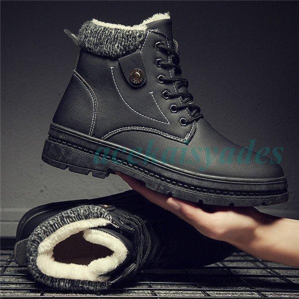 店長おすすめショートブーツワークブーツメンズマウンテンブーツ裏ボア厚底エンジニア裏起毛防寒暖かいモックトゥブーツ