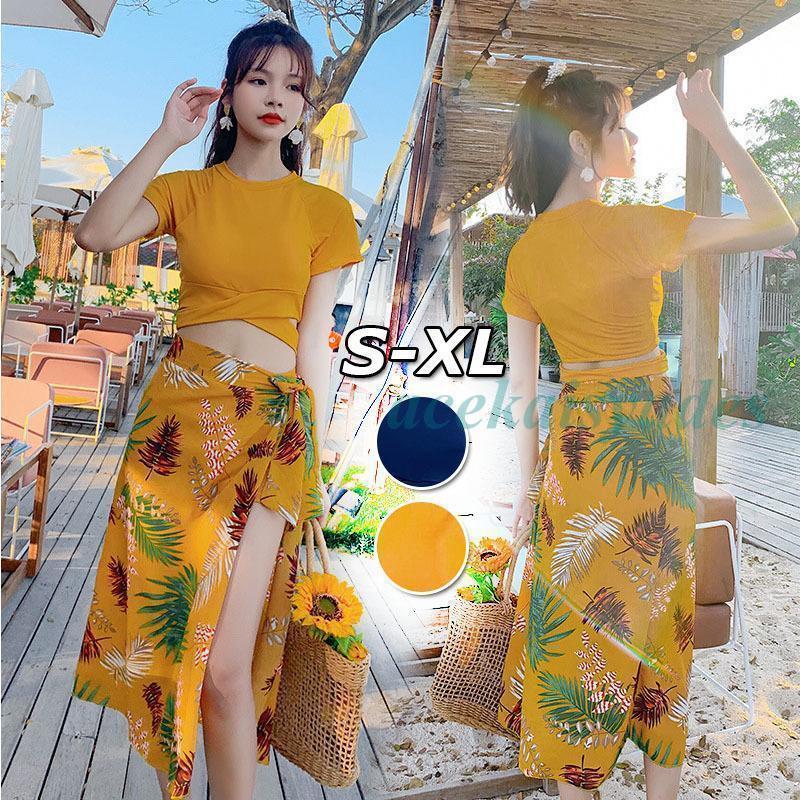 水着 レディース 3点セット 体型カバー水着 40代 30代 50代 ママ水着 セパレート ハイネック パレオ付き ハイウエスト 韓国風 スイムウェア ファッシ...