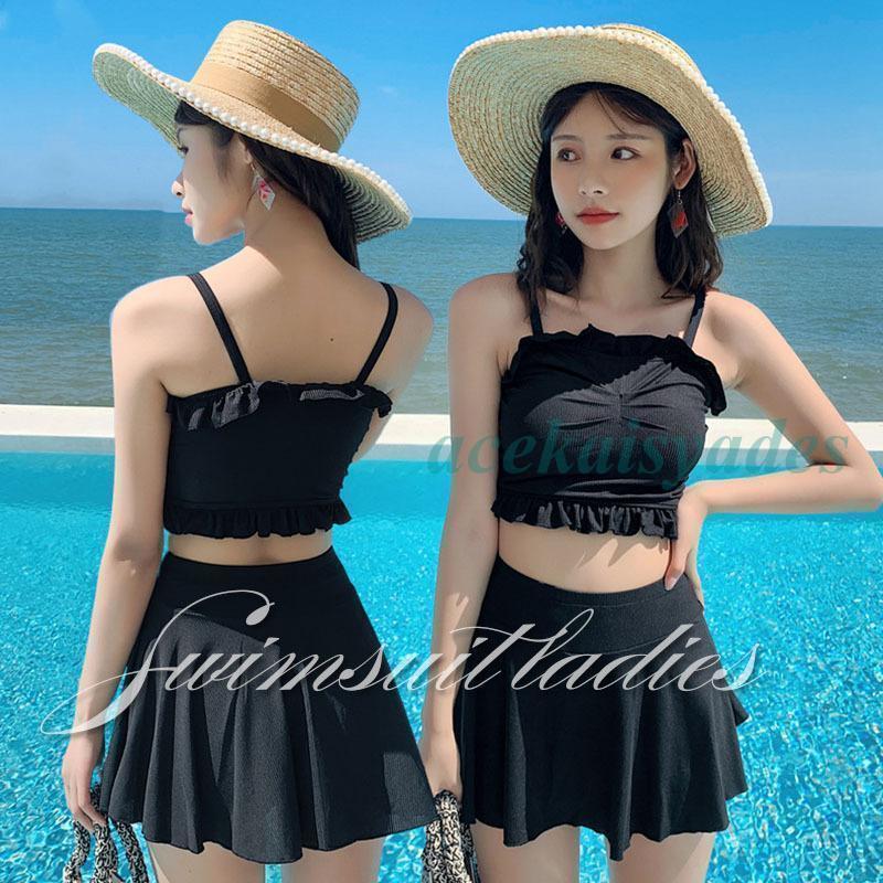 ビキニ水着 レディース フリル 可愛い 水着 韓国 2点セット体型カバー 韓国 小胸 バンドゥ ビギニ 胸パッド付き セパレート スイムウェア 温泉 20代