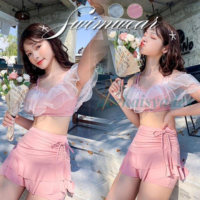 水着 レディース 体型カバー オフショルダー ビキニ ショートパンツ付き 夏新作 海水浴 リゾート衣装 夏 セパレート水着 スイムウェア 温泉 韓国