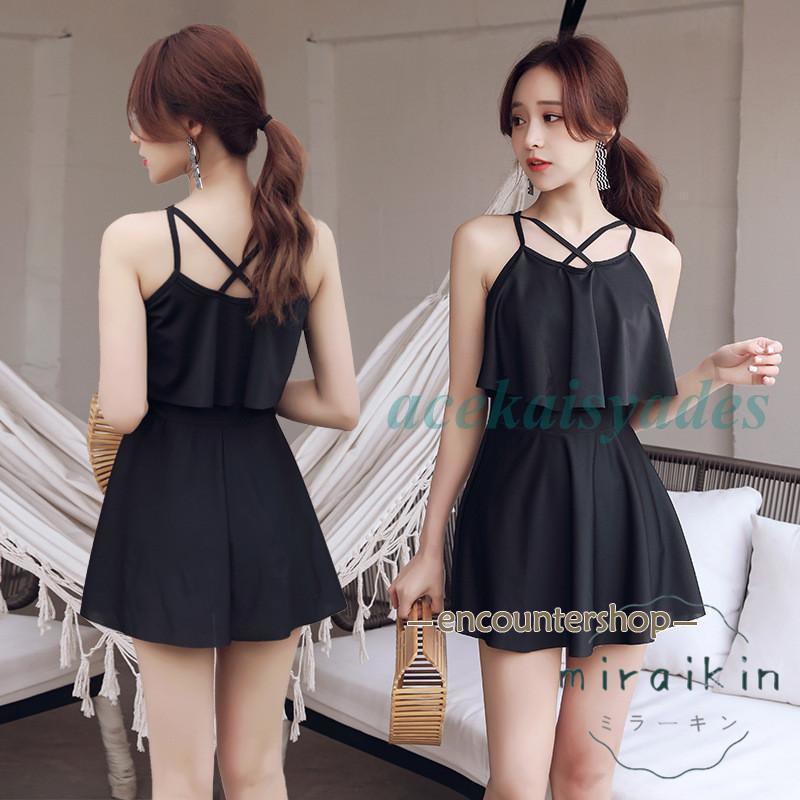 水着 ワンピース レディース オールインワン ハイネック 体型カバー ママ水着 ぽっちゃり オトナ女子 フレアスカート お洒落 海 ビーチ