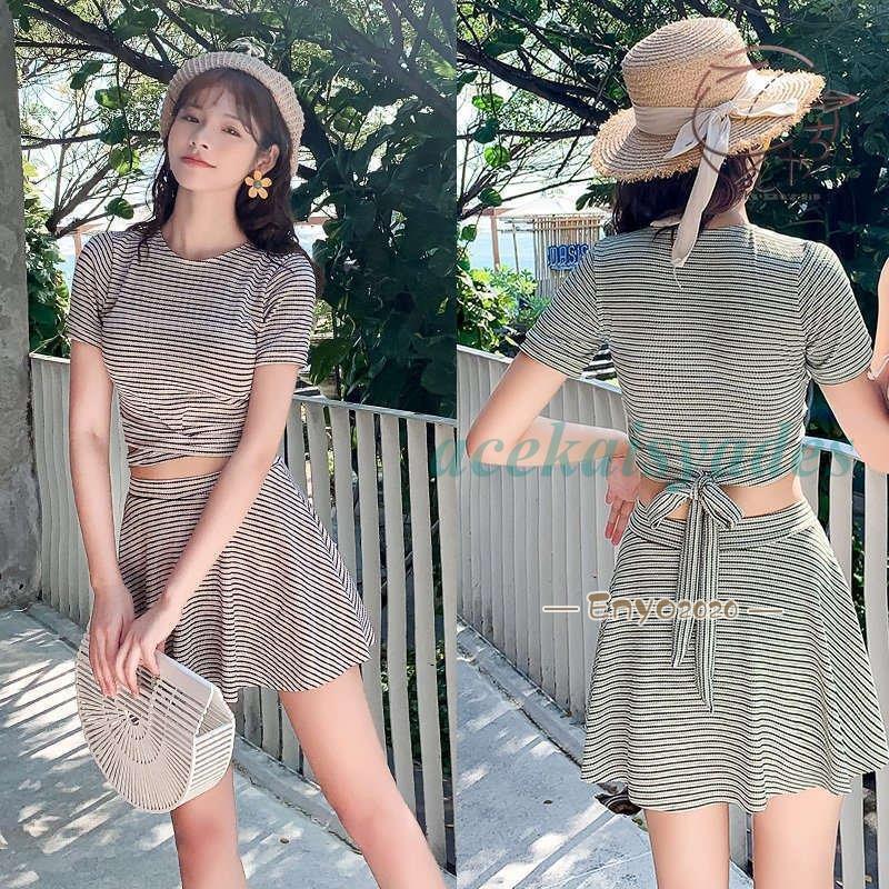 ファッション体型カバー 水着 レディース Tシャツ 水着 中学生 高校生 10代 スポーティー 体型カバー 2点セット 学生 少女 小胸にもぴったり 夏 韓国