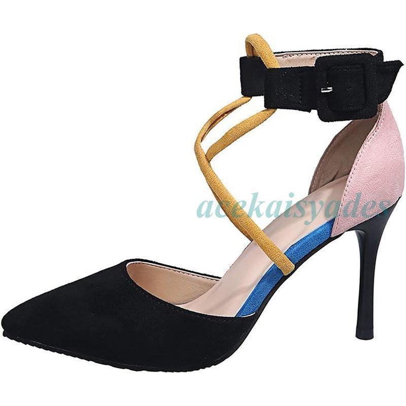 パンプス ポインテッドトゥ 9cmヒール レディース アンクルストラップパンプス 美脚魅せ ピンヒール おしゃれ フォーマル シューズ 靴