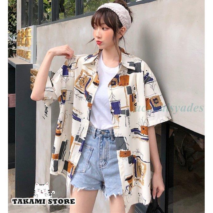 シャツ レディース トップス 半袖 アロハシャツ 柄シャツ 襟付き ブラウス 襟付きシャツ 春 夏 カジュアル ゆったり 幾何学模様 大きいサイズ 3L 白 黒