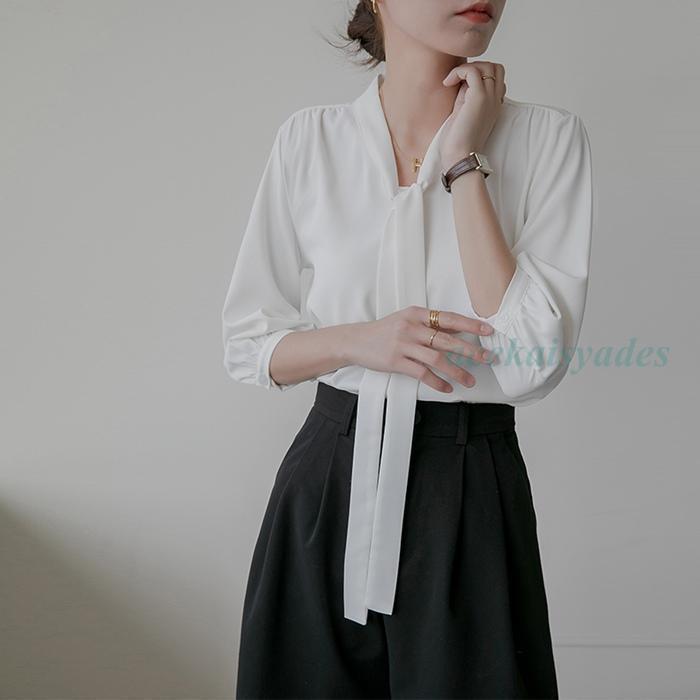 ボウタイブラウス 半袖 オフィス きれいめ 上品 スーツインナー トップス 無地 ビジネス 通勤 入学式 卒園式 七五三 セレモニー