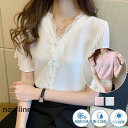 ブラウス 半袖 レディース シフォン ラッフルスリーブ レース t トップス ゆったり オフィス 通勤 涼しい 薄手 おしゃれ カジュアル