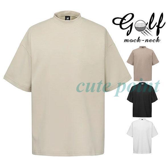 ゴルフシャツ ゴルフウエア モックネック メンズ 半袖 無地 スポーティ トップス カットソー カジュアル スポーツウエア ランニングウエア 大きいサイズ