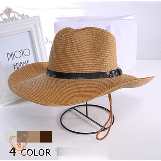 麦わら帽子メンズレディーステンガロンハット折りたたみつば広大きいストローハットUVカット日よけ帽子..