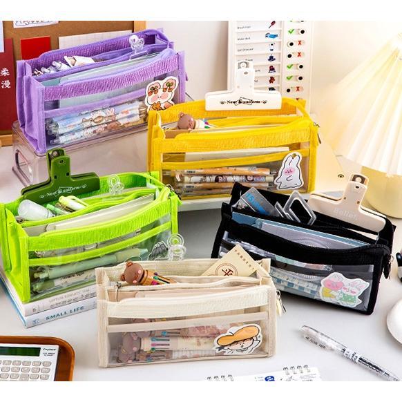 クリアペンケース 筆箱 レディース メンズ 大容量 仕切り ポーチ 収納 中学 高校 大学生 男子 女子 小学校 筆入れ シンプル おしゃれ