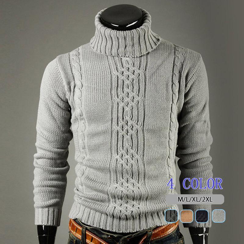 メンズセーター メンズニット タートルネック ハイネック ケーブル編み リブ編み 無地 長袖ニット 秋着..