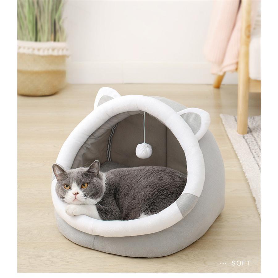 猫ハウス ペットベッド ドーム型 犬 猫 ベッド 冬 おしゃれ ハウス 暖かい ふわふわ ネコベッド クッション 小型犬 キャットハウス [2]