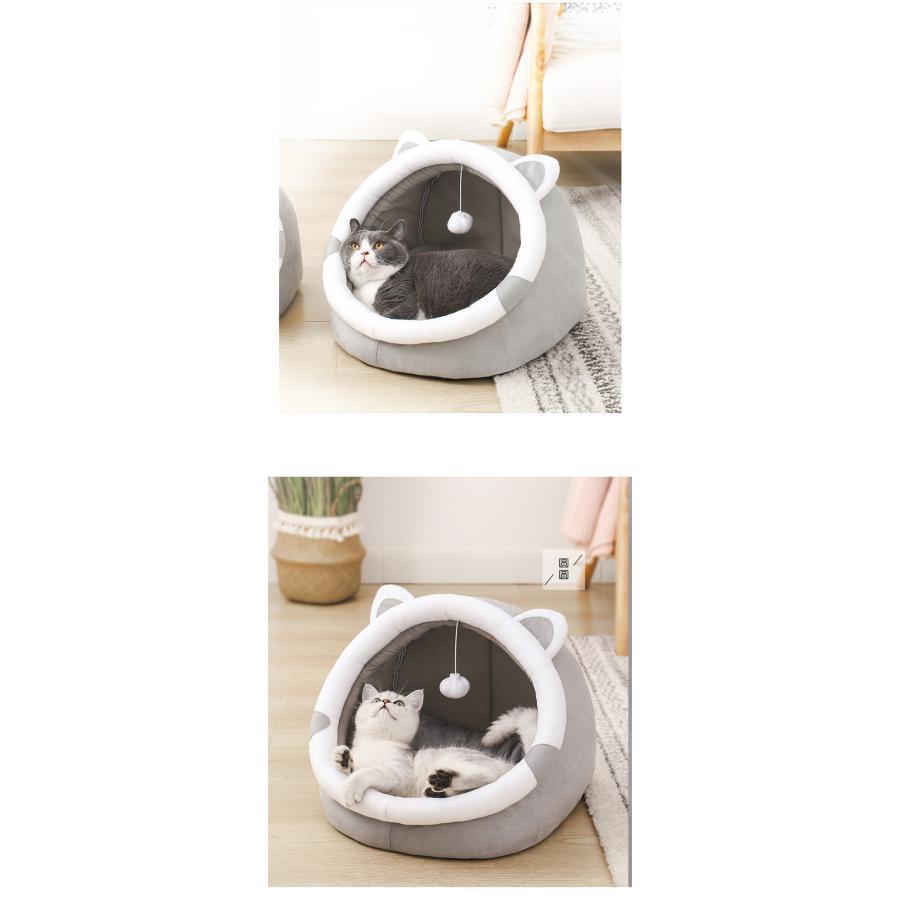 猫ハウス ペットベッド ドーム型 犬 猫 ベッド 冬 おしゃれ ハウス 暖かい ふわふわ ネコベッド クッション 小型犬 キャットハウス [3]