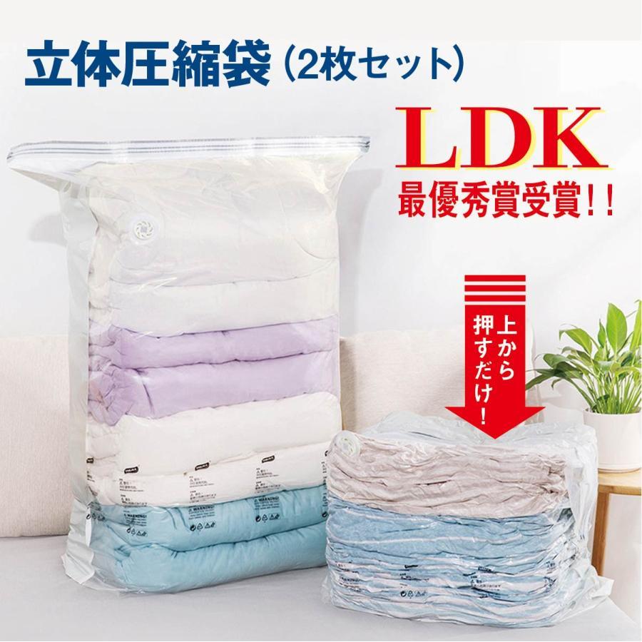 圧縮袋 衣類 押すだけ 掃除機不要 2枚セット立体圧縮袋 手押し収納 カビ対策 防カビ ポンプ不要 衣類収..