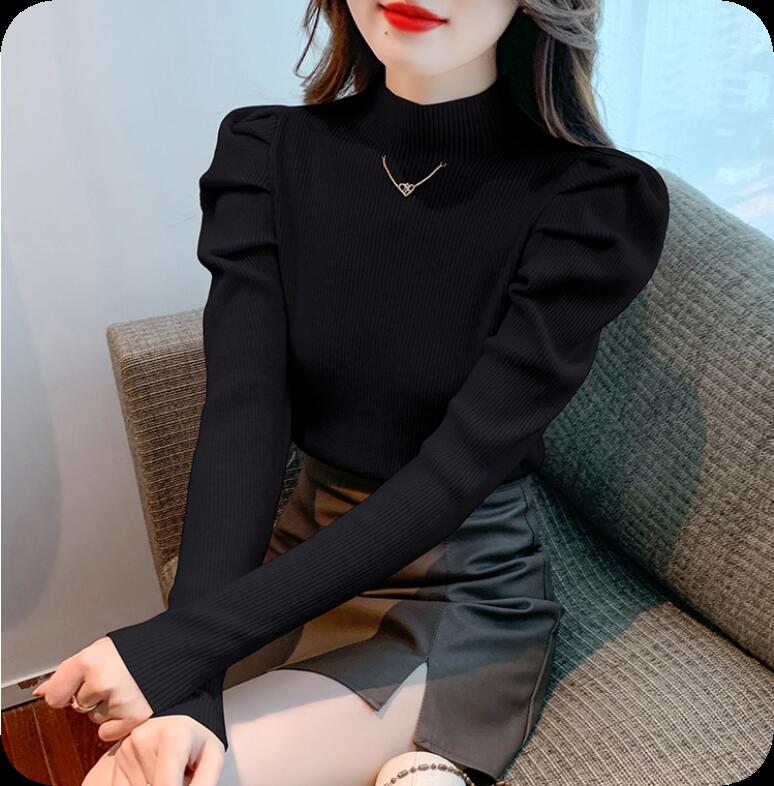 Rakuten - ニット パワショル セーター パワショルニット トップス レディース パワーショルダー 長袖 半袖 五分袖 無地 クルーネック ラウンドネック リブ きれいめ