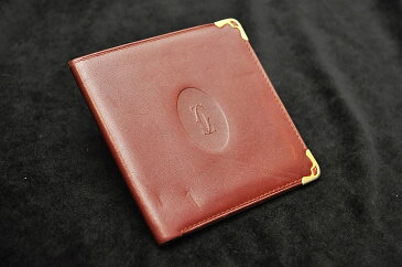 Cartier 【カルティエ】 二つ折り財布　レザー　ボルドー【中古】【人気】.547-8.