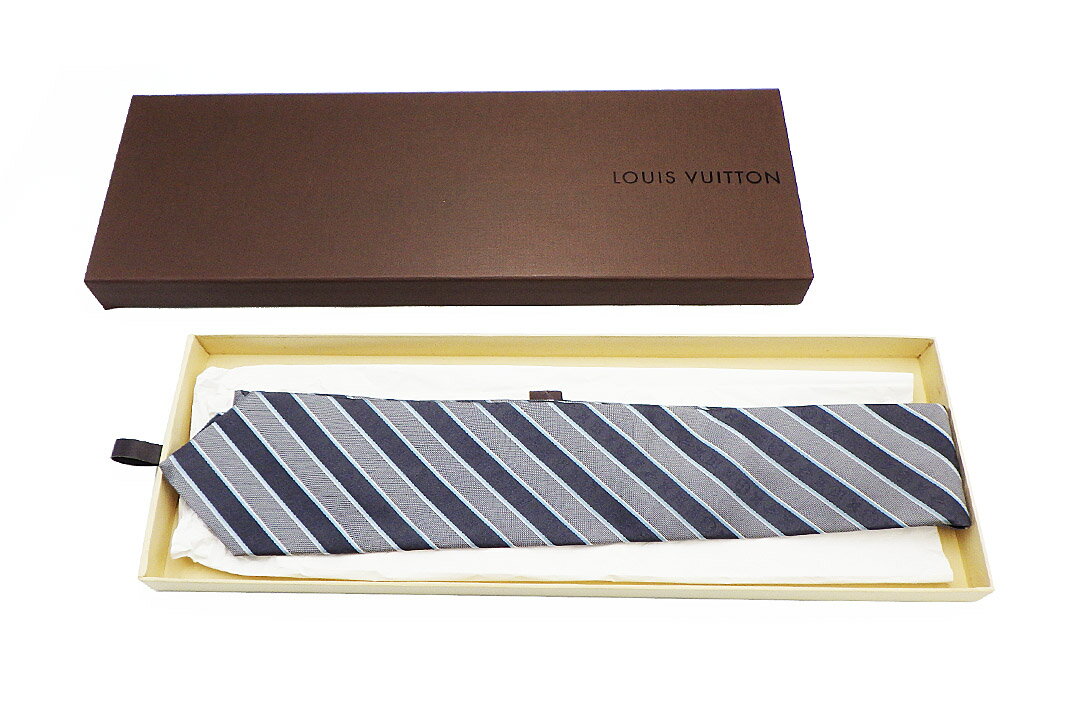 LOUISVUITTON(ルイヴィトン）ネクタイ ストライプ ネイビー 外箱付【中古】【人気】【美品】.7748.