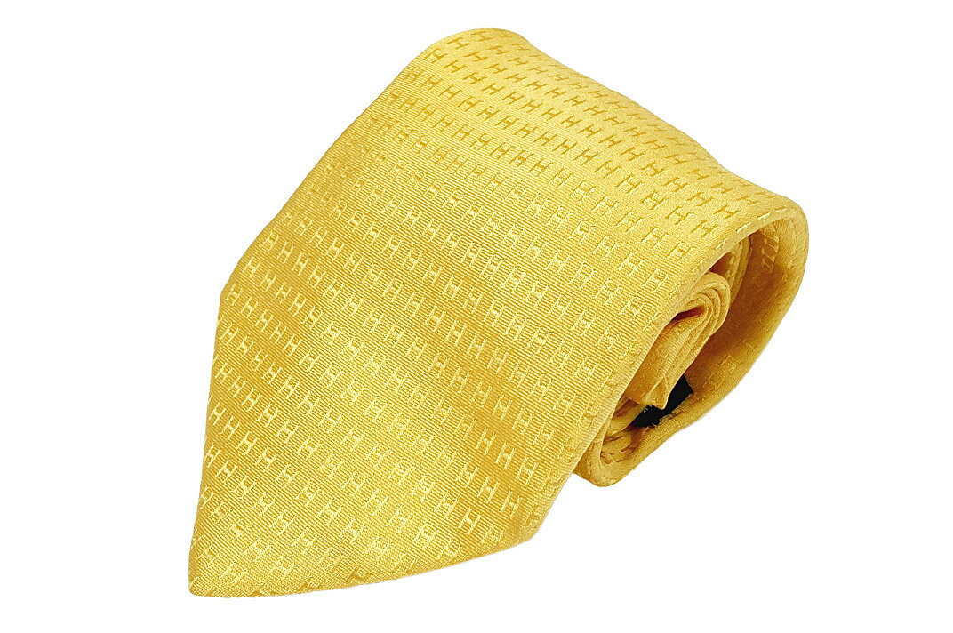 HERMES(エルメス）ネクタイ　シルク H柄　イエロー【中古】【人気】【美品】3162.