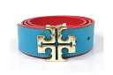 Tory Burch(トリーバーチ)エレノア ペブルド ベルト アクア/レッド レザー/GP 【中古】【人気】【お買い得】2267.