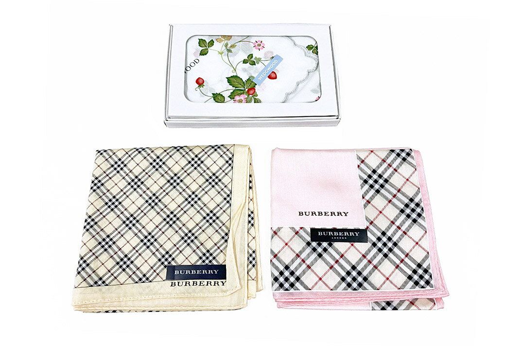 BURBERRY(バーバリー）WEDGWOOD（ウェッジウッド） 英国ブランドハンカチ 3点セット【中古】【人気】【お買い得セット】【未使用品】.9043.