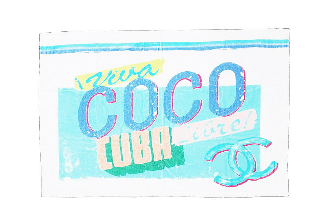 CHANEL(シャネル)ココキューバ リブレ ビーチタオル コットン ターコイズ ブルー 【中古】【人気】【未使用品】1635.