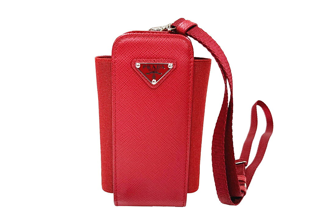 PRADA(プラダ）スマホケース　1ZT019　レッド　外箱・カード・ストラップ付き【中古】【人気】【良品】 5016.