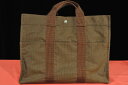HERMES【エルメス】 エールライントートMM ブラウン 旧ファスナー【中古】【人気】【キャンバスシリーズ】.