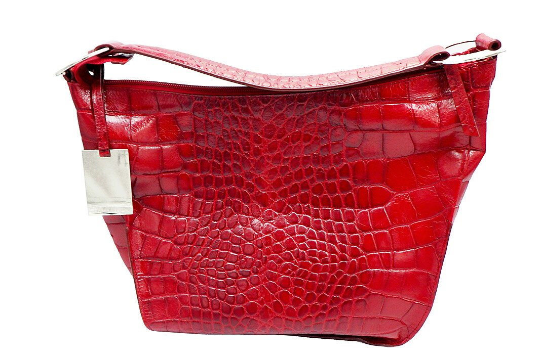 FURLA(フルラ) クロコ型押しレザー ワンショルダーバッグ 袋付き レッド【中古】【人気】【良品】1651.