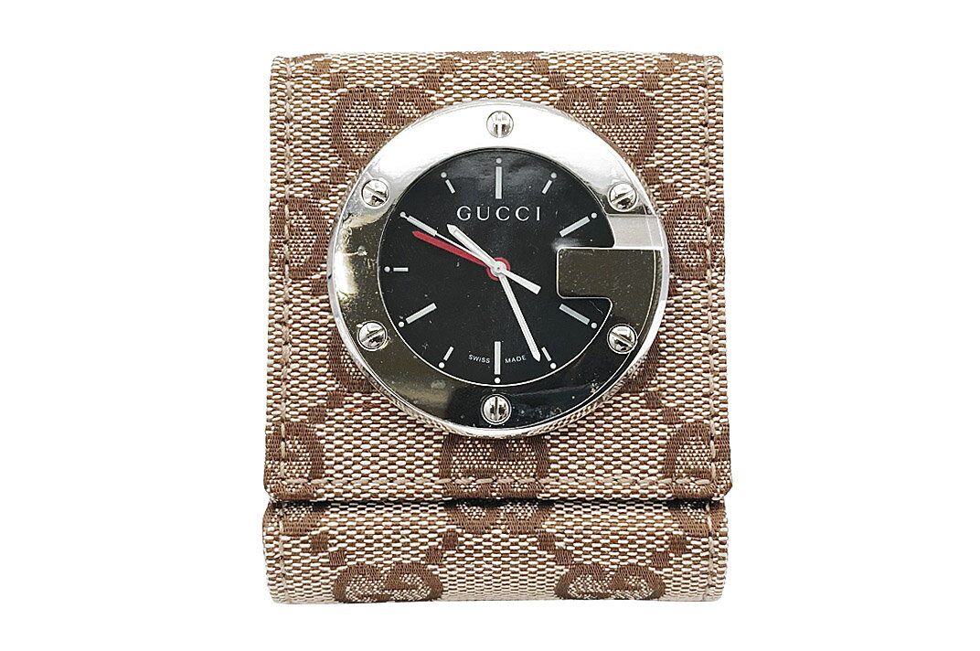 GUCCI(グッチ)トラベルクロック YC200001 GGキャンバス 置時計 内外箱・保証書付き【中古】【人気】【美品】【電池新品】4255.