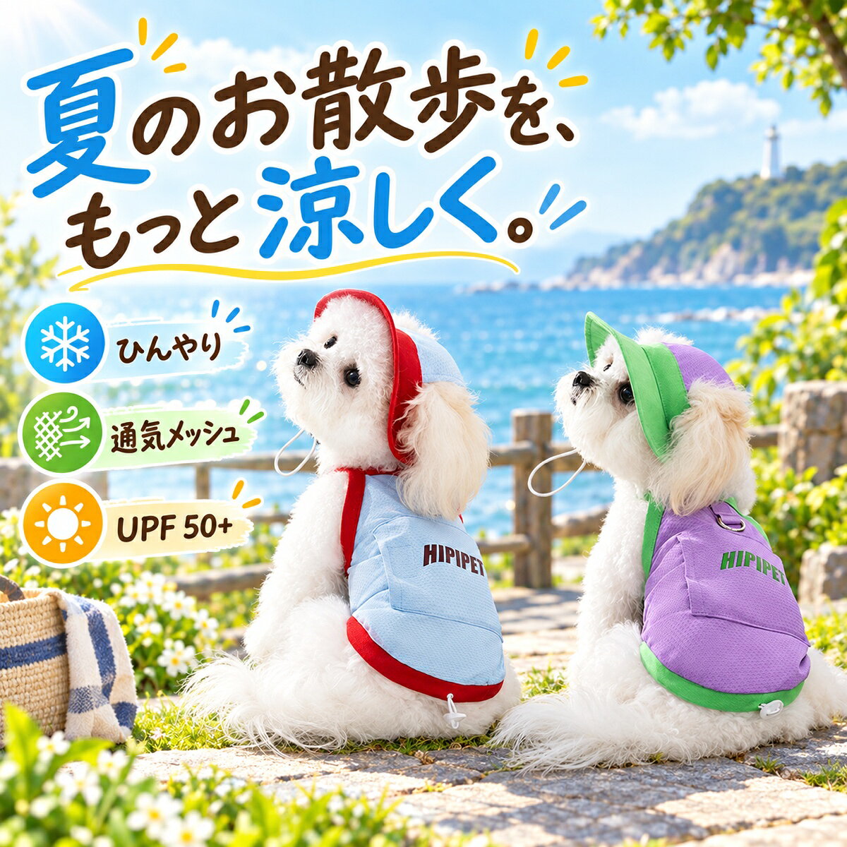 犬用クールベスト 冷感ウェア ハーネス一体型 UPF50+ UVカット 通気メッシュ…