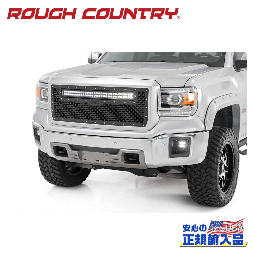 【ROUGH COUNTRY(ラフカントリー)正規代理店】30インチ LEDライトバー付き メッシュグリル ブラックシリーズ ホワイトDRL付きGMC シエラ 1500 2WD/4WD2014年～2015年
