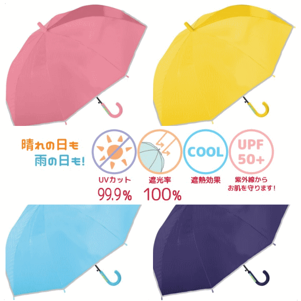 日傘（予算1000円以内） 【3980円以上で送料無料】子供日傘 55cm キッズ日傘 UVカット 完全遮光 ブラックコーティング ローズ イエロー サックス ネイビー ブラック 953-001 911-027