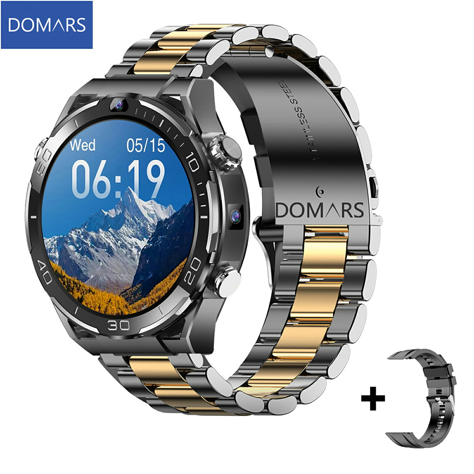 Domars スマートウォッチ 4G LTE 6GB 128GB Android10 デュアルカメラ GPS内蔵 AMOLED 1.5インチ 170スポーツモード マグネット急速充電