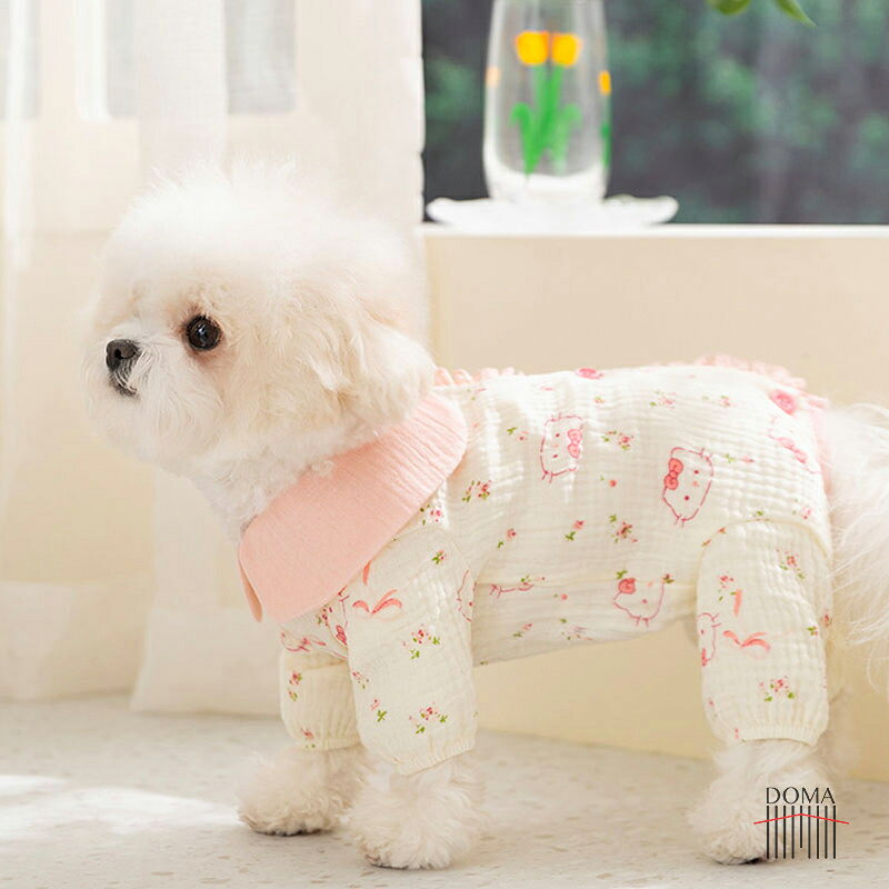 ドマ通販楽天市場店の犬 服 パジャマ 背開き ロンパース 【ベビー風デザイン】 ガーゼ 綿100% くま 猫服 ダブルガーゼ 抜け毛防止 寝冷え対策 術後服 つなぎ 寝巻き 部屋着 コットン 柔らかい フリル 襟付き 春夏秋冬 おしゃれ かわいい 小型犬 ペットウェア｜アングル3