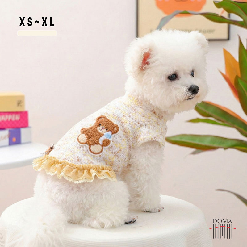 Rakuten - 【スーパーSALE10%OFF】犬 服 秋 冬 韓国 ニット クマ 刺繍 フリル かわいい ドッグウェア 小型犬 暖かい 散歩着 ペット服 おしゃれ インスタ映え トイプードル チワワ