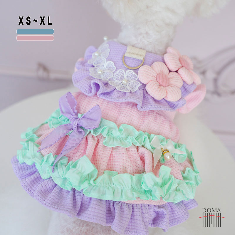 【秋冬新作】犬服 猫服 ワンピース ドレス ティアードフリル ふわもこ裏地 あったか 秋冬 春 パステル..