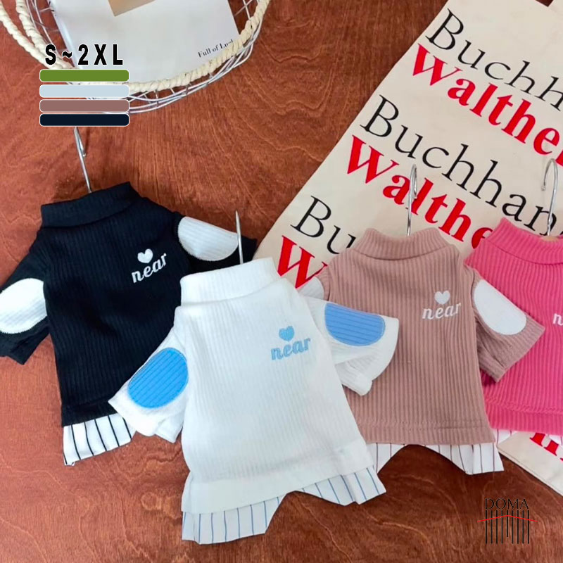 【near】 レイヤード風 リブニット Tシャツ ハート エルボーパッチ付き 犬 服 秋冬 春 ドッグウェア 重..