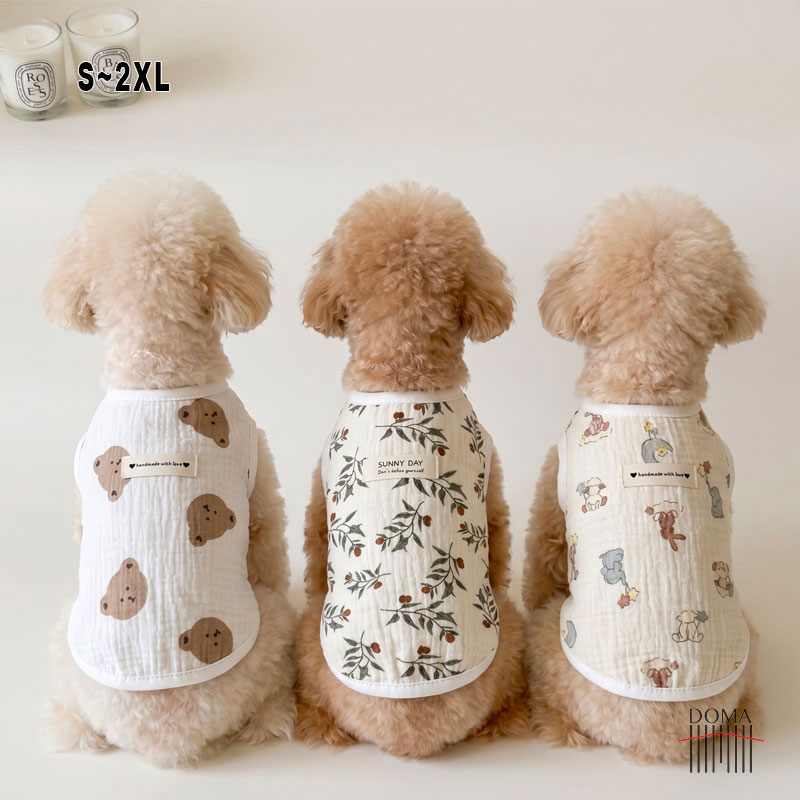 Rakuten - 【全商品ポイント5倍】【綿100%】 犬服 春 夏 秋 タンク クマ オリーブ ガーゼ 犬 服 ドッグウェア 猫服 通気性 涼しい 柔らかい スナップボタン 前開き 抜け毛防止 ペット服 おしゃれ かわいい ナチュラル 小型犬 トイプードル チワワ ダックス