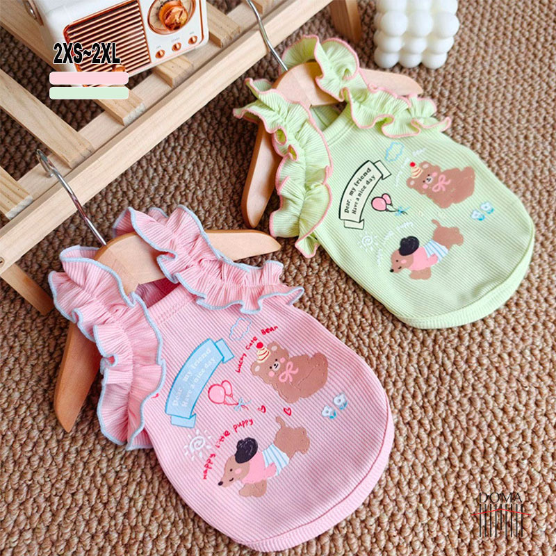 犬服 夏用 フリル タンクトップ ドッグウェア 小型犬 中型犬 かわいい 涼しい リブ素材 伸縮 ストレッチ 通気性 軽量 ペット服 おしゃれ ピンク グリーン 2XS XS S M L XL XXL 春夏 犬の服 ペット用品 お出かけ 散歩 人気 送料無料