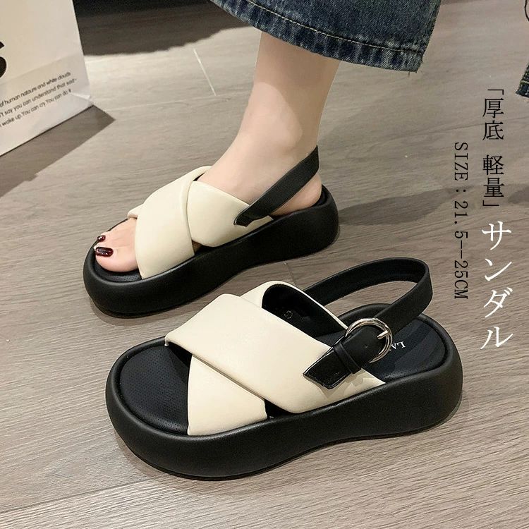 厚底サンダル レディース おしゃれ 夏 サンダル 厚底 軽量 ビーチサンダル スリッパ スポーツサンダル フラットサンダル シューズ 柔らかい 靴 美脚 滑り止め リラックス 厚底靴 シンプル 歩きやすい 幅広 無地 カジュアル 通気性 大人 軽い アウトドア 白 黒