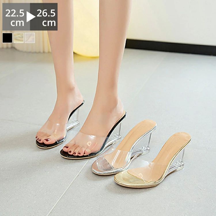 サンダル クリア素材 サンダル ウエッジソール スリッパ 痛くない ビーチサンダル ミュール コンフォート 8センチ 底 合革 柔らかい ハイヒール 走れる 脱げない 歩きやすい 安定感抜群 送料無料