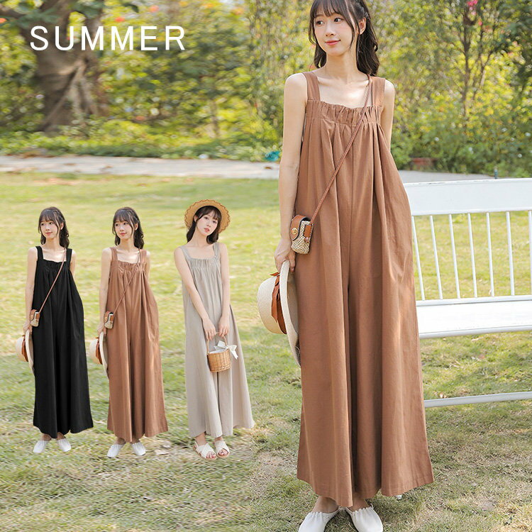 サロペット レディース オールインワン サロペ ボトムス ゆったり ワイドパンツ パンツ ロング丈 シンプル おしゃれ オシャレ きれいめ 人気 体型カバー ビッグシルエット レディースファッション 夏 夏服 夏物 秋 春 20代 30代
