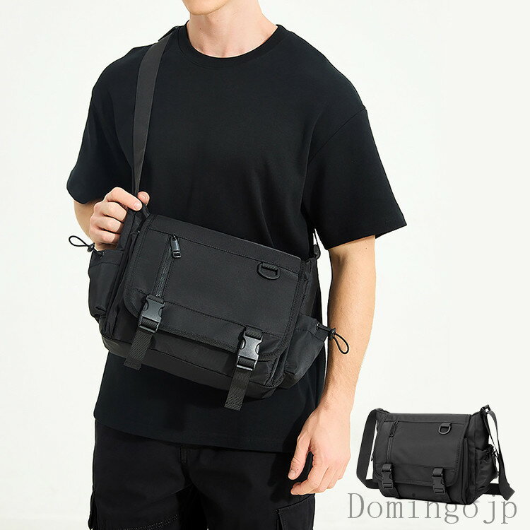 ショルダーバッグ メンズ ブラック 黒バッグ 軽量 日常 通学 通勤 大容量(4)