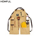 HOMFUL アウトドアコットンエプロン 焚き火エプロン ワークエプロン DIYベスト 作業用エプロン アウトドアクッキング キッチンウエアー おしゃれエプロン...
