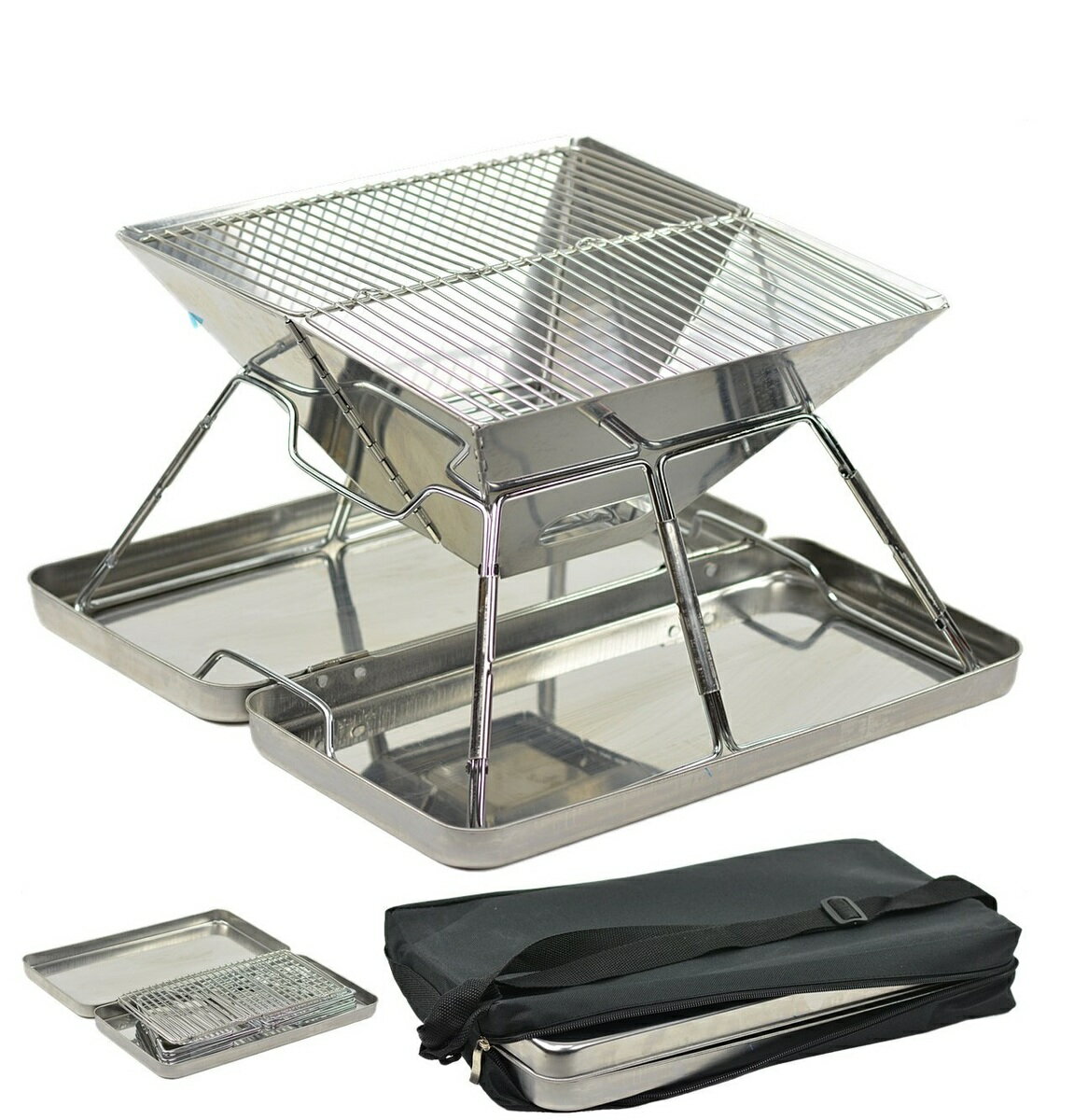 ポータブル バーベキューコンロ 焚火台 BBQコンロ 収納バッグ&ケース付 バーベキューコンロ 折り畳みコンロ 持運びコンロ 焚き火コンロ 送料無料