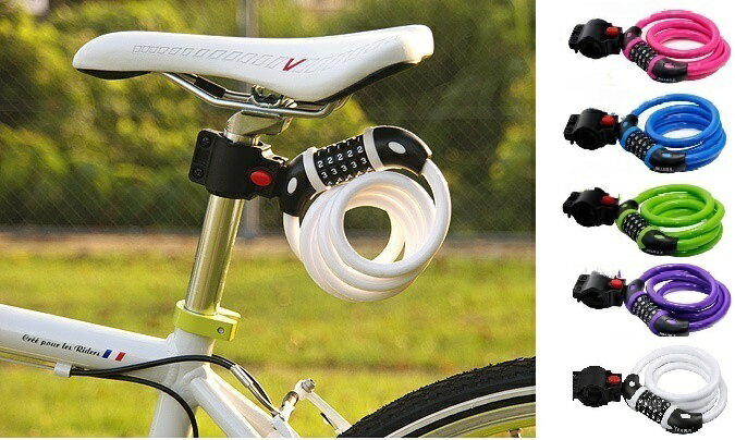 カラフルダイヤル式五桁サイクルロック自転車鍵ダイヤルロックサドルブラケット付番号自由設定ワイヤーロック